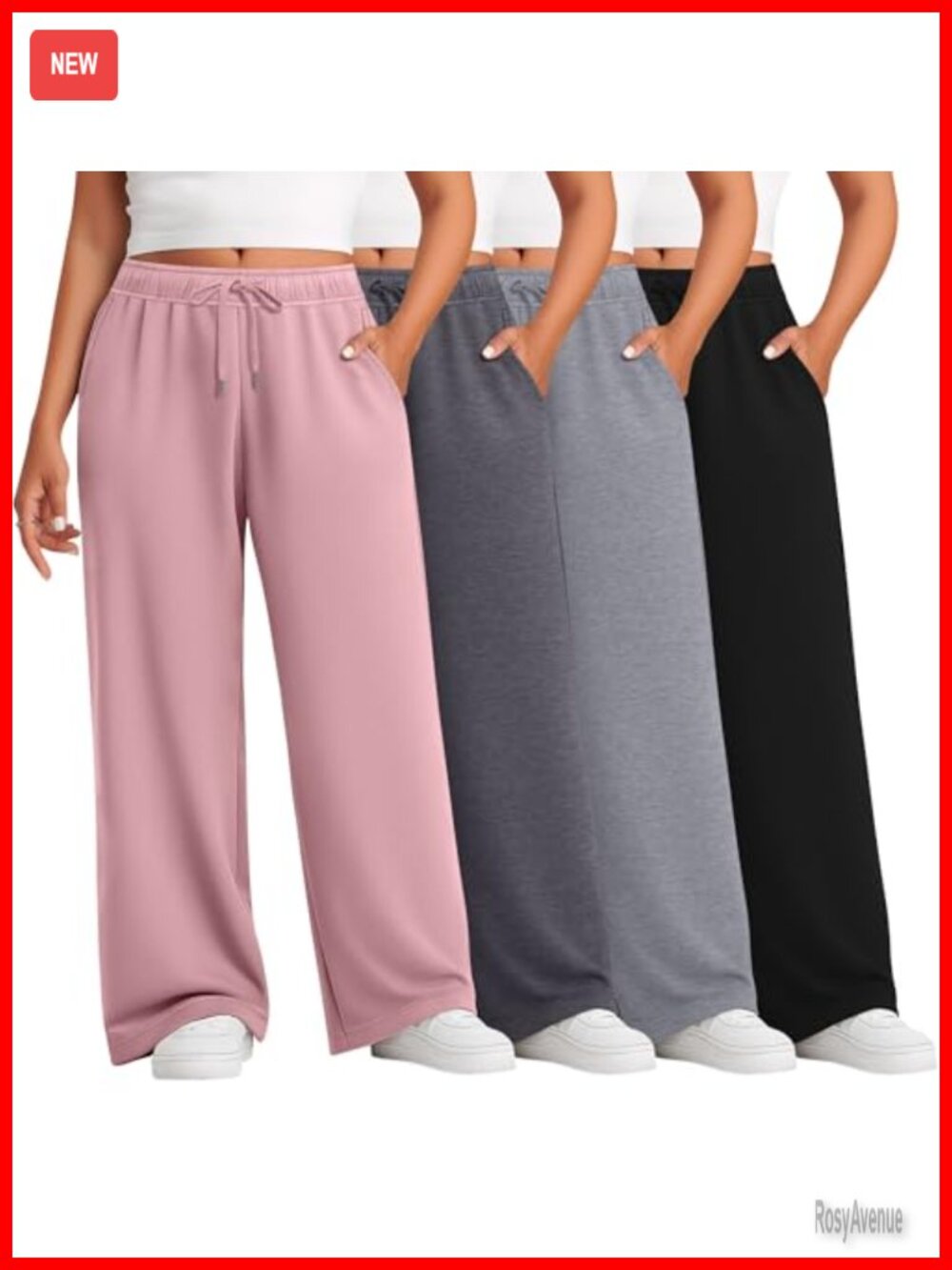 4 Pack Plus Size Wide Leg Sweatpants High Rise Drawstring Pockets